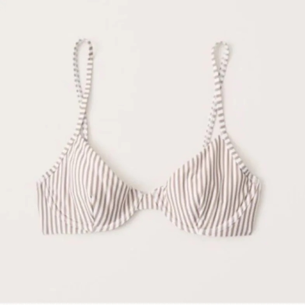 Abercrombie Tan and White Underwire Swim Top
